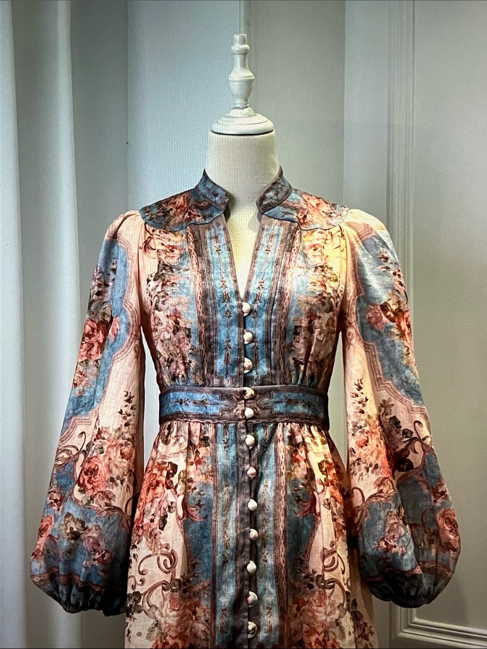 Zimmermann Cream, Blue and Rust Floral Maxi Dress - Picture 2 of 10